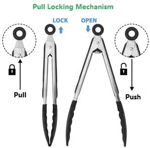 Kitchen Tongs for Cooking Locking Silicone Stainless Steel Buffet Serving Tongs, 7,9 and 12 Inch Silicone Spatula Non-stick,Heat Resistant 4 Pack