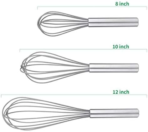 Stainless Steel Whisks with 3 Packs 8"+10"+12" Kitchen Whisk Set Kitchen Whip Kitchen Utensils Wire Whisk Balloon Whisk Set for Blending Whisking Beating and Stirring