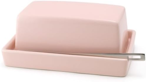ZERO JAPAN Compact Butter Dish for Countertop, Fits West Coast Butter Sticks (Stubby Size), Ceramic Butter Keeper with Lid, Space-Saving Design, Made in Japan, Pink