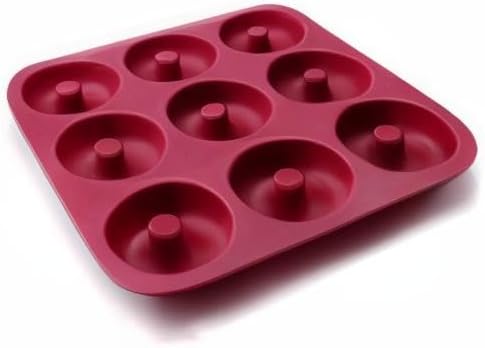 Large Silicone Donut Pan for Baking, 9 Cavity Non-Stick Food Grade Silicone Donut Molds, Doughnut Pan and Bagel Pans for Baking & Kitchen, BPA Free 11.2 x 11.1 Inches, Dishwasher Safe - Claret Red