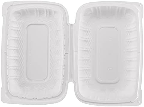 TIYA Clamshell Food Containers - White Bulk 200 Pack, 9x6 in - BPA-Free Plastic To-Go Containers - Microwavable, Hinged, Tall Clamshells Reusable Packing- Great for Meal Prep