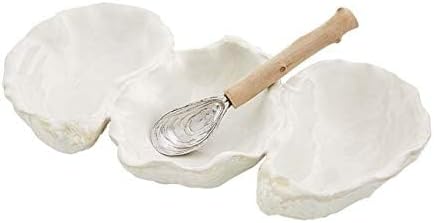 Mud Pie Oyster Shaped Triple Dip and Serving Set, White, 10.25" x 5.5"