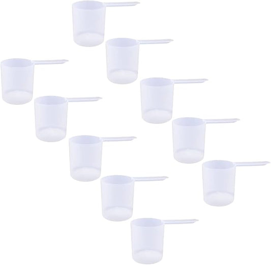 Plastic Measuring Scoop, (148 cc | .625 Cup | 5 oz. | 148 mL) Long Handle Spoons for Powders, Granules, Coffee, Pet Food, Baking Supplies, Protein and Other Dry Goods, BPA Free (Set of 10)