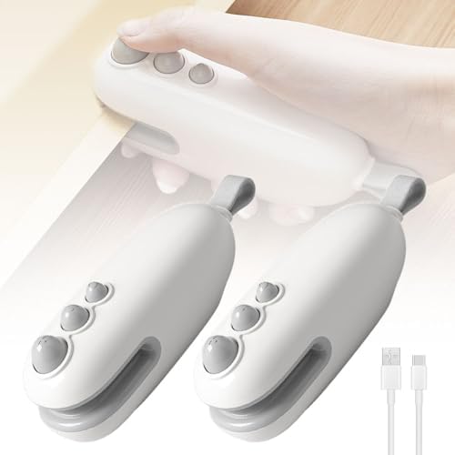 Upgraded Mini Bag Sealer 2025-2-in-1 USB Rechargeable Handheld Heat Seal & Cutter with Magnet for Plastic & Snack Bags - Portable Food Storage Resealer (White)