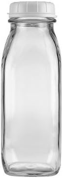 The Dairy Shoppe Glass Milk Bottle, Heavy Glass with Extra Lid, Creamery Style (4, Pint)