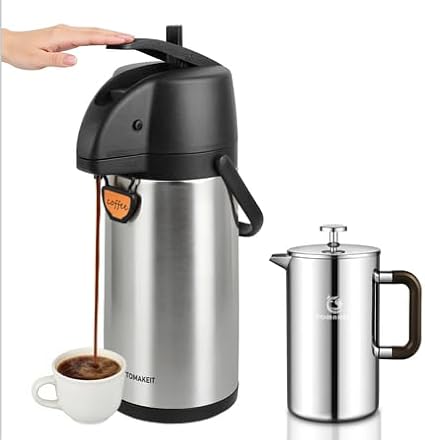 3L/102 Oz Airpot Coffee Dispenser Thermal with Pump & 1L/34 Oz French Press Coffee Maker