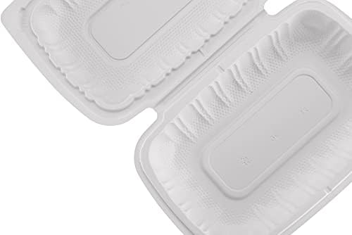 TIYA Clamshell Food Containers - White Bulk 200 Pack, 9x6 in - BPA-Free Plastic To-Go Containers - Microwavable, Hinged, Tall Clamshells Reusable Packing- Great for Meal Prep