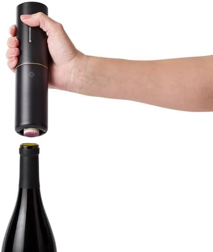 Rabbit 5-Piece Electric Wine Set with Automatic Corkscrew, Aerator, Foil Cutter, Vacuum Preserver, Charging Base, Black and Gold