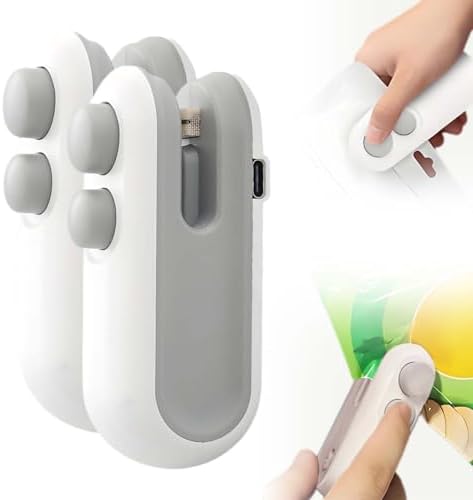 2-in-1 Mini Bag Sealer with Cutter & Magnet, Rechargeable Portable Resealer for Snack Bags, Heat Seal Food Storage, 2pcs White Handheld Sealing Machine