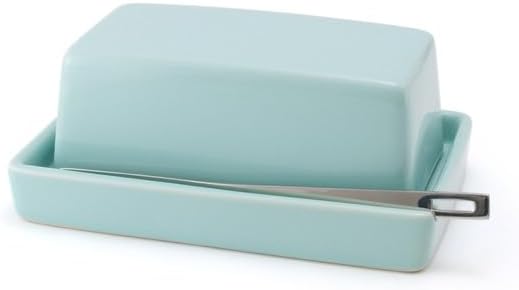 ZERO JAPAN Compact Butter Dish for Countertop, Fits West Coast Butter Sticks (Stubby Size), Ceramic Butter Keeper with Lid, Space-Saving Design, Made in Japan, Aqua Mist