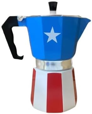 PRK 14 Puerto Rico Coffee Pot – Aluminum Moka Grecas Pot with Puerto Rican Flag Design | Traditional Stovetop Espresso Maker for Authentic Cafe Boricua 6 Cup