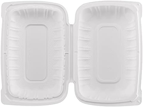 TIYA Clamshell Food Containers - White Bulk 200 Pack, 9x6 in - BPA-Free Plastic To-Go Containers - Reusable, Microwavable, Hinged, Tall Takeout Clamshells - Great for Meal Prep