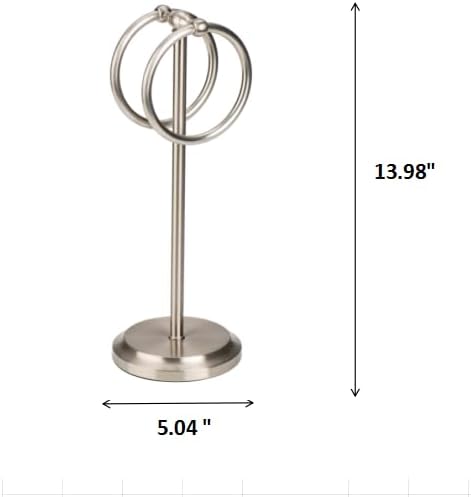 J&V TEXTILES Steel Towel Rack Holder Stand with 2 Hanging Rings for Bathroom Vanity Countertops - Space Saving Hand Towel Holder (Brushed Satin Nickel)