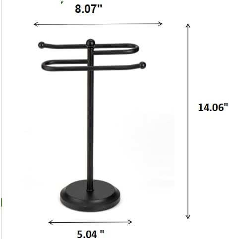 J&V TEXTILES Classical Steel Towel Rack Holder Stand with 2 Hanging Rings for Bathroom Vanity Countertops - Space Saving Hand Towel Holder (Matte Black)