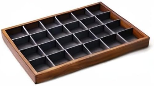 Oirlv 24 Grid Wood Jewelry Tray Microfiber Interior Jewelry Drawer Organizer Showcase Display Box Ring Earrings Holder(Grey)