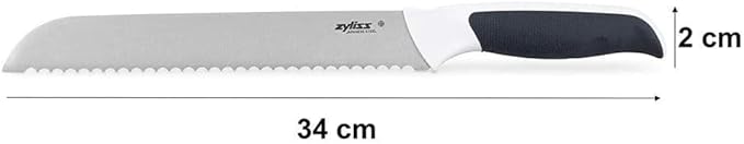 Zyliss Comfort Bread Knife, 20.5cm/8in, Japanese Stainless Steel, Serrated Edge, Non-Slip Handle, Includes Cover for Safety, Black/White, Professional Kitchen Knife, Dishwasher Safe