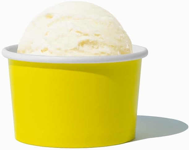 UNIQ 1000-Count 4 oz Paper Ice Cream Cups Yellow Color | Disposable Dessert Bowls in Many Colors | Frozen Dessert Supplies