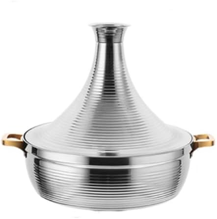Large Stainless Steel Moroccan Tagine Pot, Non-Stick 30cm Tajine Casserole with Cone Lid & 2 Handles, Elegant Gold Design for Authentic Moroccan Cooking