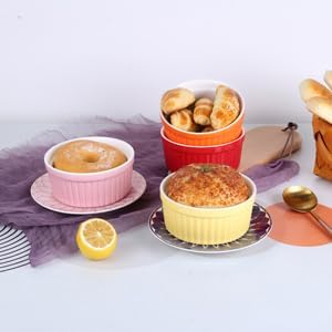 Ramekins 4oz,Creme Brulee Ramekins and Souffle Dishes,Porcelain Oven Safe Baking Bowls,Pudding Cups,Dipping bowl,Set of 6,Pink.