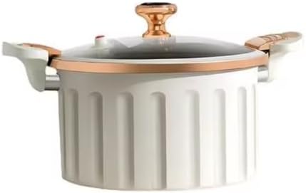 Non-Stick Enamel Pressure Cooker with Push Pull Lock, Silicone Seal, Spill-Proof Valve,ivory