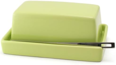 ZERO JAPAN Compact Butter Dish for Countertop, Fits West Coast Butter Sticks (Stubby Size), Ceramic Butter Keeper with Lid, Space-Saving Design, Made in Japan, Kiwi