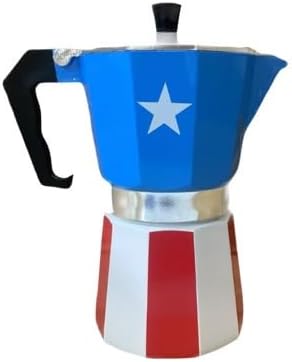 PRK 14 Puerto Rico Coffee Pot – Aluminum Moka Grecas Pot with Puerto Rican Flag Design | Traditional Stovetop Espresso Maker for Authentic Cafe Boricua 6 Cup