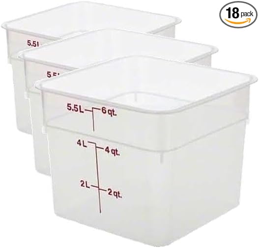 Cambro 6SFSPP190 CamSquare Storage Container, Translucent, 6 qt. (Pack of 3)