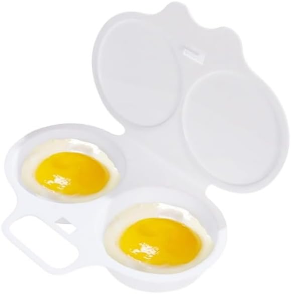 White Egg Poacher, Plastic Egg Boiler Poacher, 2 Cavity Nonstick Poached Egg Maker With Lid, Egg Poacher Microwave Egg Cooker, Drain Poached Egg Cups Cookware,Kitchen Dining Specialty Cookware