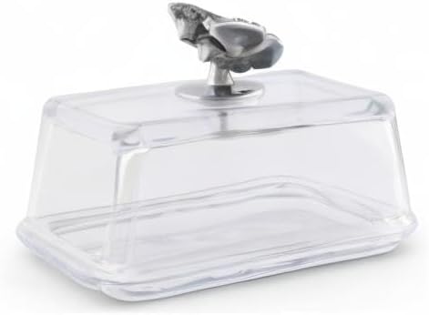 Arthur Court Glass Butter Dish with Lid Butterfly Knob | Classic 2-Piece Design Covered Butter Keeper | Covers and Holds a Standard Stick of Butter | Farmhouse Spring Décor