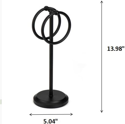 J&V TEXTILES Steel Towel Rack Holder Stand with 2 Hanging Rings for Bathroom Vanity Countertops - Space Saving Hand Towel Holder (Matte Black)