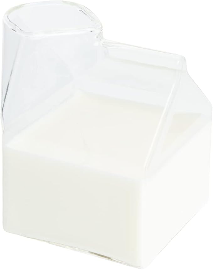 Restaurantware 12 Ounce Glass Milk Carton 1 Reusable Milk Carton Creamer - Durable Serve Cream Milk or Juice Clear Glass Mini Milk Carton Dishwasher-Safe For Homes or Restaurants