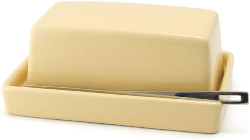 ZERO JAPAN Compact Butter Dish with Stainless Steel Knife, Trim-to-Fit Design for Countertop Use, Ceramic Butter Keeper Made in Japan, Fits Softened Butter Portions, Rich Glaze Finish, Banana