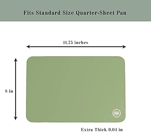 The Silicone Kitchen Silicone Oven Baking Mats, Dishwasher Safe, BPA Free, Extra Thick, Quarter Sheet 8 in by 11.75 in, Green and Gray