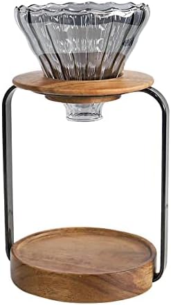 SOTECH Pour Over Coffee Station Dripper Stand Coffee Filter Wooden Filter Holder Glass Server with Paper Coffee Filters, Coffee Maker Stand Set for Coffee Tea and Saffron