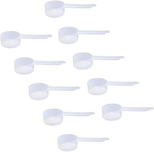 Plastic Measuring Scoop, (18 cc | 1.30 Tablespoon | 18 mL) Long Handle Spoons for Powders, Granules, Coffee, Pet Food, Baking Supplies, Protein and Other Dry Goods, BPA Free (Set of 10)
