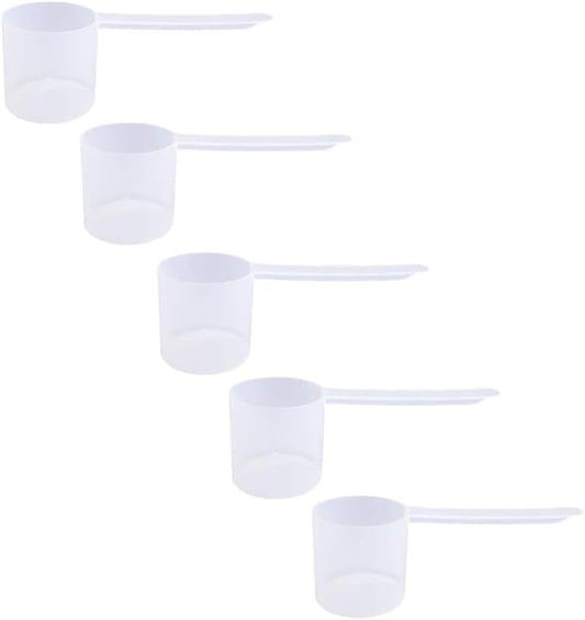 Plastic Measuring Scoop, 4 Tablespoon (63 cc | 63 mL) Long Handle Spoons for Powders, Granules, Coffee, Pet Food, Baking Supplies, Protein and Other Dry Goods, BPA Free (Set of 5)
