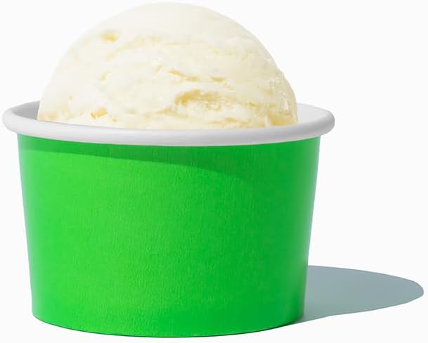 UNIQ 1000-Count 4 oz Paper Ice Cream Cups Green Color | Disposable Dessert Bowls for Ice Cream, Yogurt, Gelato | Frozen Dessert Supplies