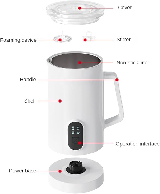 Matybobe Electric Milk Frother 4-in-1 400W 580ml/19.61oz Hot and Cold Milk Foamer Silent Operation Anti Slip Stainless Steel Milk Steamer for Latte Cappuccinos Macchiato Hot Chocolate Milk