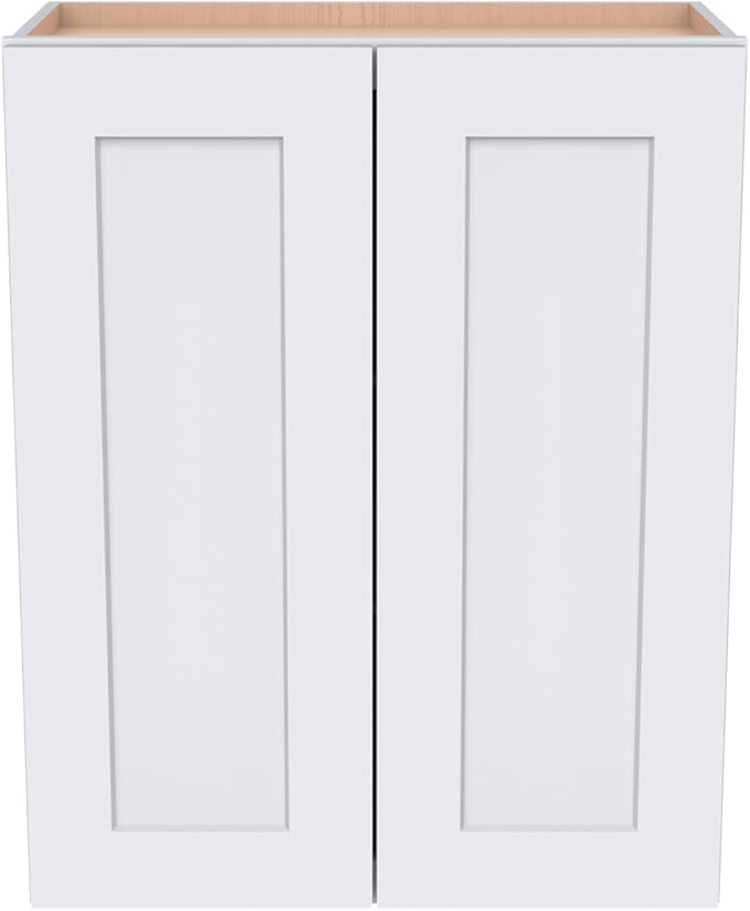 Wall-Mounted Cabinet – Solid Wood Shaker Style Medicine Cabinet with Adjustable Shelves & Soft-Close Doors for Bathroom, Kitchen, and Office Storage (White, 24" W x 12" D x 30" H)