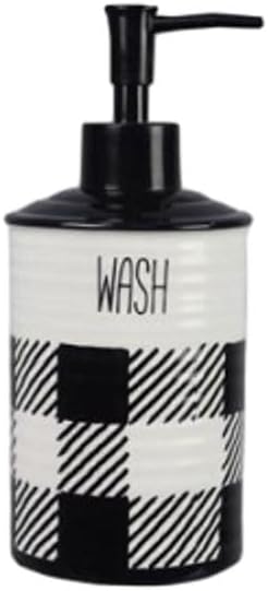 Youngs 21079 Buffalo Plaid Lotion Dispenser, 7-inch Height, Ceramic, Black and White