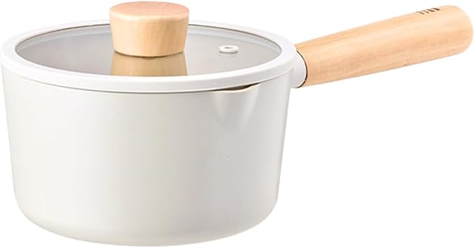 NEOFLAM FIKA 1.5QT Milk Pan with 2 Pour Spouts, Butter Warmer, Milk Boiling, Melting Pot for Stovetops and Induction, Wood Handle, Made in Korea (6" / 16cm)