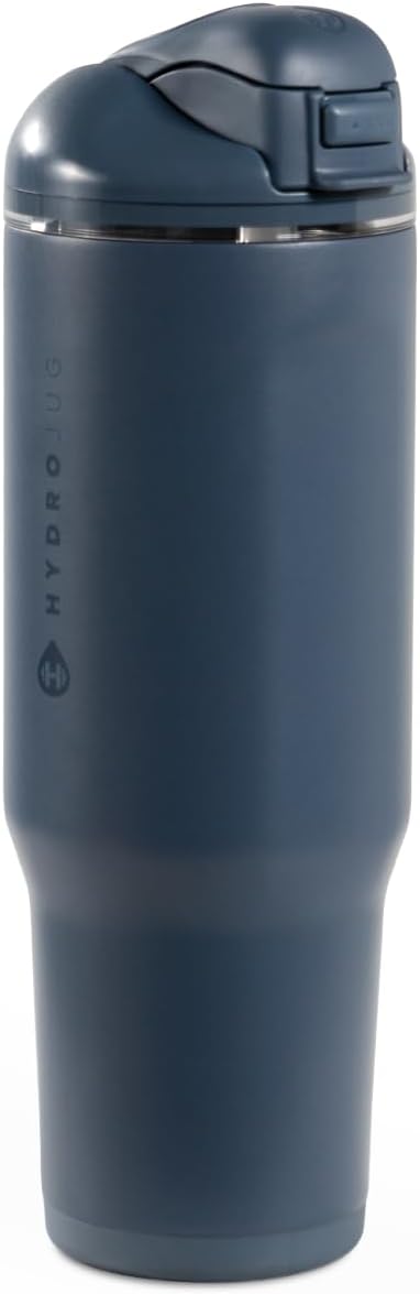 HydroJug Ease2o Water Bottle with Straw & Chug Lid, Stainless Steel, Vented Cap to Help Reduce Pressure, Water-Level Window, Cup Holder Friendly, Non-Slip Base – 40oz, Cascade