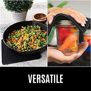 BPA-Free Soft Silicone 4 Piece Oven Mitts & Trivets Set - Ultra Heat Resistant Oven Mitts with Thick Cotton Liner - Long Slip Resistant Pot Holders, Flexible Oven Gloves - Yellow