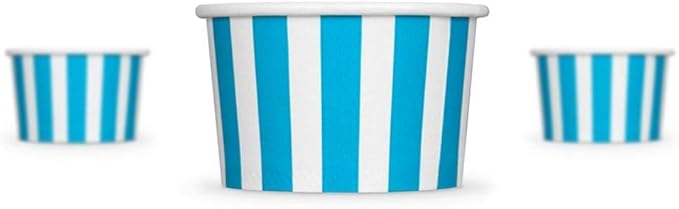 UNIQ 1000-Count 4 oz Striped Paper Ice Cream Cups Blue Color | Disposable Dessert Bowls in Multiple Colors Frozen Dessert Supplies