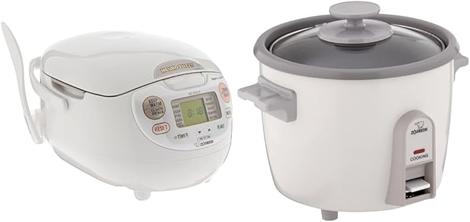 Zojirushi NS-ZCC10 Neuro Fuzzy Cooker, 5.5-Cup uncooked rice / 1L, White & NHS-06 3-Cup (Uncooked) Rice Cooker, White (-WB)