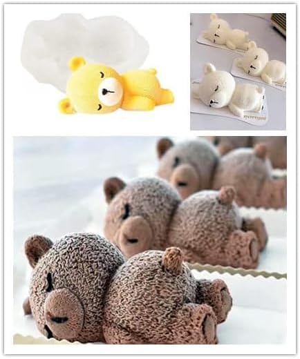 Lying Bear Fondant Mold Chocolate Molds Silicone, 3D Silicone Animal Mold for DIY Fondant, Dessert Baking, Jello, Candy, Cake Baking Decorating, Ice Cube, Soap,Resin