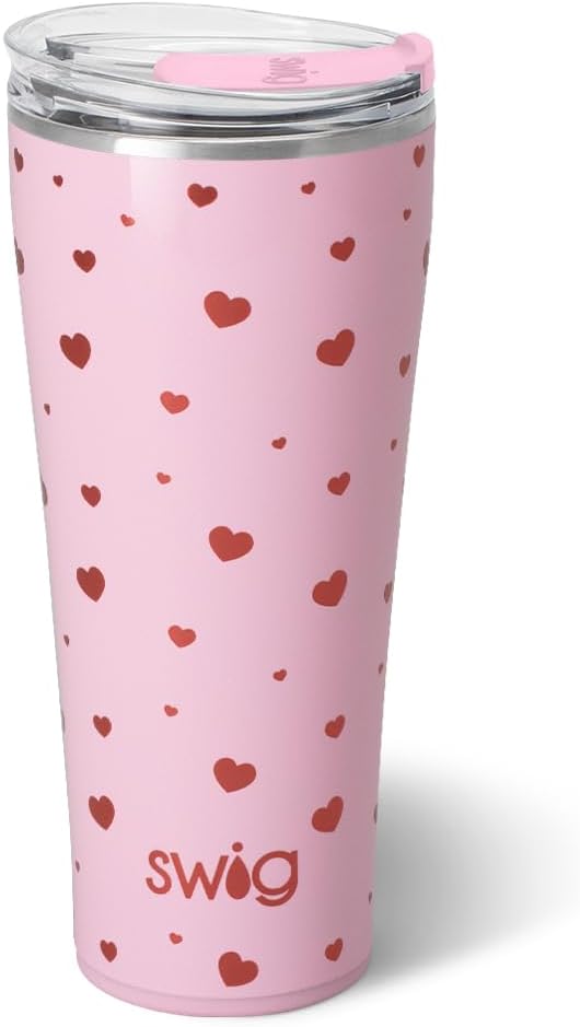 Swig Life 32oz Insulated Tumbler, Travel Coffee Tumbler with Lid, Cup Holder Friendly Travel Coffee Mug, Stainless Steel, 32 oz, Reusable Insulated Mug with Lid (Sweethearts)