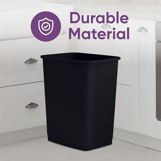 Superio Kitchen Trash Can 9 Gallon Slim Unlidded Waste Bin Only 37 Qt Durable Plastic, Fit Small Spaces, Office, Bathroom, Under Counter (Black)
