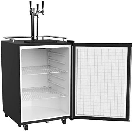 HCK Kegerator, 24 inch Outdoor Undercounter Refrigerator, 2 in 1 Full Size Beer Kegerator with 3 Taps Draft Beer Dispenser, Freestanding, Stainless Steel Door, Ideal for Patio and Outdoor Kitchen