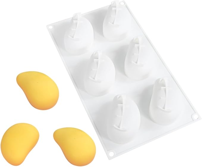 3D Mango Silicone Molds, 6-Cavity Fruit Baking Mold for Mousse Cake, French Dessert, Pastry, Chocolate, Truffle, Non-Stick Easy Release Food Grade Silicone Mould (A_ Mango)